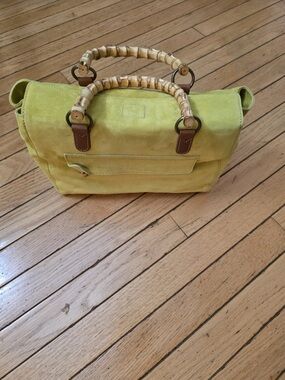 Vintage J Crew Women's Green Olive Suede Tote Purse with Bamboo Handles. NWT